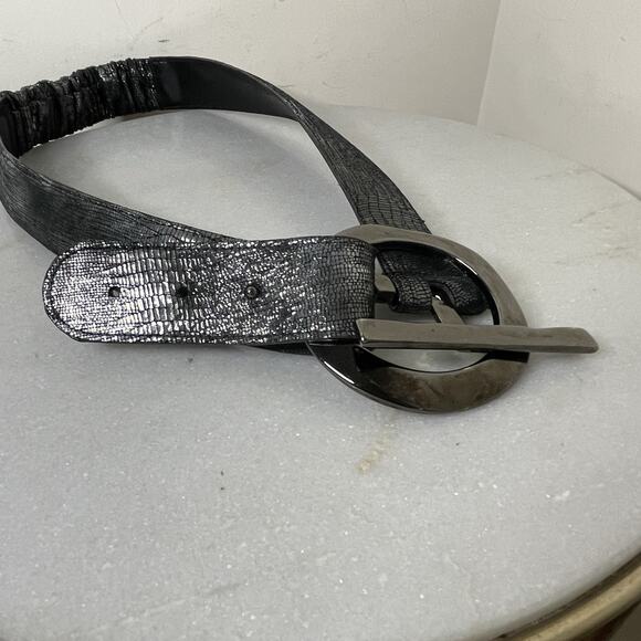 Sandy Duftler Designs Gray Metallic Snakeskin Leather Belt GunMetal Buckle VTG main image 11